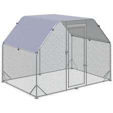 Chicken Run W/ Roof, Walk In Chicken Coop for 4-6 Chickens, Hen House