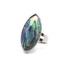 Abalone Ring Rainbow Paua Eye Natural Shell Cocktail Adjustable Silver Plated