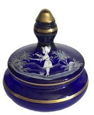 Vintage Victorian Mary Gregory Cobalt Blue Hand Painted Sweet Dish
