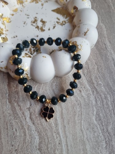 Shamrock charm bracelet black - shamrock,