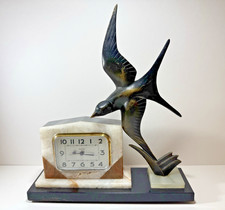 Vintage Bayard French Marble Clock with Bronze Swallow Sculpture - Rochard?
