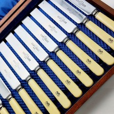 Initial 'B' Set Of 12 Steel Palette Dessert Knives Joseph Rodgers Antique Cased