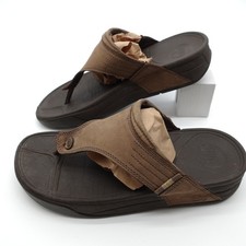 Fitflop Sandals Mens UK 9 Brown Leather Uppers Flip Flops Beach Casual Shoes