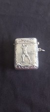 Novelty sterling silver golf scene vesta case c1900. excellent condition