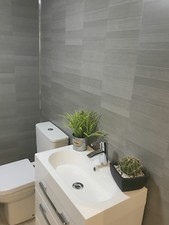 Graphite Grey Modern Tile Effect Bathroom Panels Shower Wall PVC Cladding