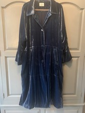 White Stuff Blue Duster Jacket Coat Crushed Velvet Size 22 BNWOT