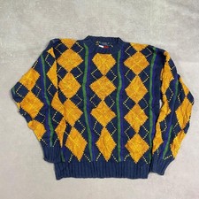 Vintage Tommy Hilfiger Knitted Jumper Argyle Patterned Chunky Knit Sweater With