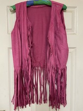 Unbranded Hot Pink Faux Suede Fringed Long Waistcoat Festival XXL