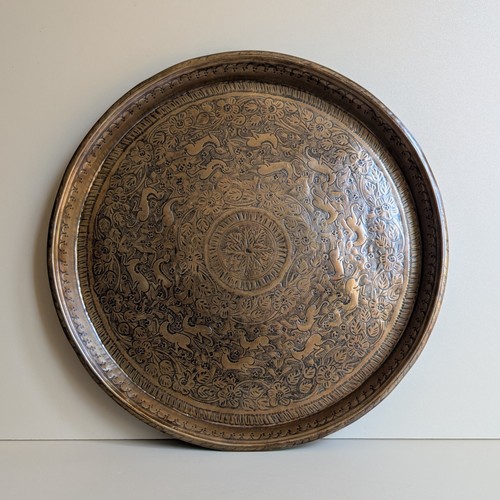 Antique benares brass tray - benares, /