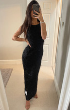 Topshop Womens Textured Tassel Open Back Midi Dress In Black RRP £60