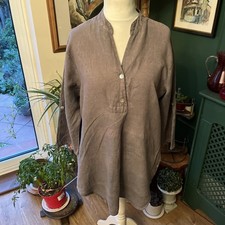 100% Italian Faded & Distressed Look Linen Tunic Pullover Shirt Grey Size L
