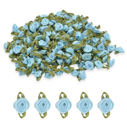 Satin ribbon roses with leaves - ribbon,
