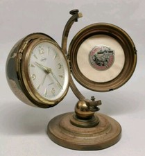 Vtg 1950s Peweta West German Globe World Shape Picture Frame Desktop Alarm Clock