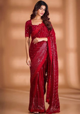 New Georgette silk sequence saree indian wedding party wear designer sequin sari