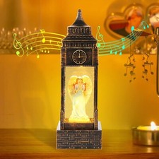 Big Ben with Angel Snow Globe Swirling Glitter Christmas Musical Lantern 8 Carol