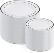 200Pcs Silver Plastic Plates