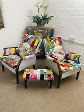 2 Parker Knoll Chairs and Footstool Newly  Reupholstered In   Patchwork Design