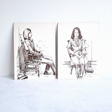 vintage 1960s women drawing ink board sketch Signed Illustration fashion art