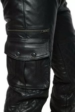 Genuine Real Black Leather Mens Cargo Quilted Pant Motorbike Fit Trouser Size 32