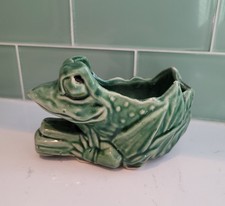 Vintage McCoy USA Green Frog Planter Ceramic Glazed Leaf Floral Pottery Art