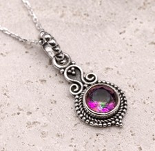 925 Sterling Silver Faceted Mystic Topaz Gemstone Ladies Pendant Necklace