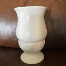 Vintage Sylvac Cream Ribbed Neoclassical Trumpet Ceramic Vase #630, 15.3cm H
