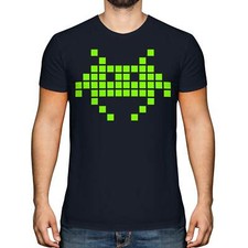 NEON SPACE INVADER MENS RETRO PRINT T-SHIRT TOP GAMER 70S 80S 90S GEEK GRAFFITI