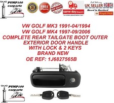 FOR VW GOLF 1997-2006 REAR TAILGATE BOOT OUTER EXTERIOR DOOR HANDLE LOCK & KEYS