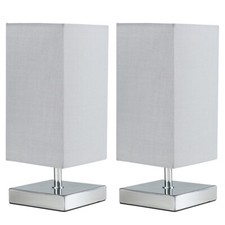 2x Chrome Square Touch Table Lamps 30CM Dimmable Bedside Lights Shades LED Bulbs
