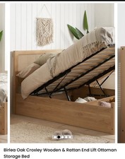 Birlea Oak Croxley Wooden & Rattan End Lift Ottoman Storage Bed With Mattress