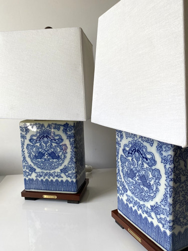 Pair blue white ceramic - &,