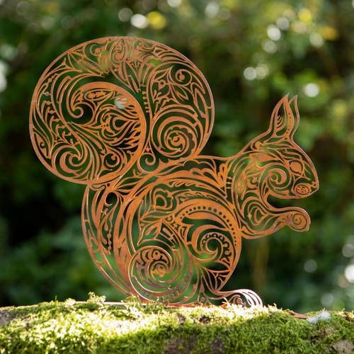 Fence topper squirrel - fence, rusty