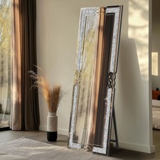 Diamond Crush Sparkly Silver Free Standing Full Length Mirror Full Body Mirror