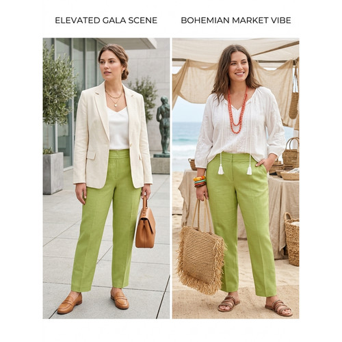 Lime green linen blend - linen, flat