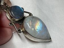 Jewellery Stunning 925 Sterling Silver Moonstone & Labradorite Large Pendant