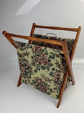 Vintage Wooden Folding Rack Knitting Sewing Craft Bag / Basket Tapestry Bag.