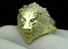 3Ct Round cut Lab-Created Diamond Lion Head Men's Ring 14K Yellow Gold Plated