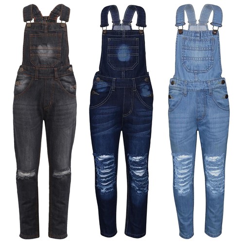Kids girls denim dungaree knee - denim,