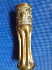 1916 Antique WW1 France Battle Engraved Brass Shell Case Trench Art