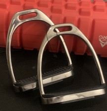 Stainless Steel Stirrup Irons with Black Treads Horse Riding English Tack Pair  