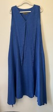 Terry Macey Size M Blue 100% Linen Dress Pockets Swing Trapeze Lagenlook