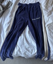 Palm Angels Navy Velour With Cream And Brown Stripes Tracksuit Bottoms Size M