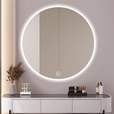 Round Bathroom Mirror with LED Lights Dimmable Illuminated Demister Wall Mounted