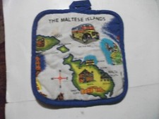 Oven Pot Holder Quilted 'THE MALTESE ISLANDS' + a hanging loop used 16cm x16cm
