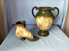 Matching Vase And Boot. Staffordshire. England.. Green. Decorative pottery. 
