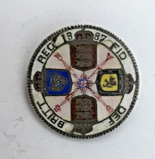 ANTIQUE ENAMEL -  1887 Queen Victoria Silver Florin Badge.