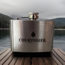 Courvoisier Hip Flask Promotional Brandy Cognac Brushed Stainless Steel 4oz