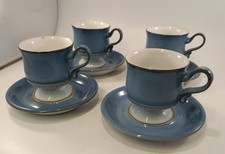 Denby Langley Castile Blue Footed Cup & Saucer Set of 4 VGC Defect