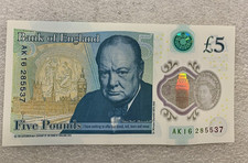 1 x EARLY SERIAL NUMBER £5 NOTE- AK16 285537 - UNCIRCULATED- SLIGHT CREASE LINE