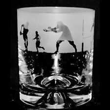 Animo Glass - SANDBLASTED FRIEZE WHISKY WHISKEY TUMBLER GLASS - Rugby